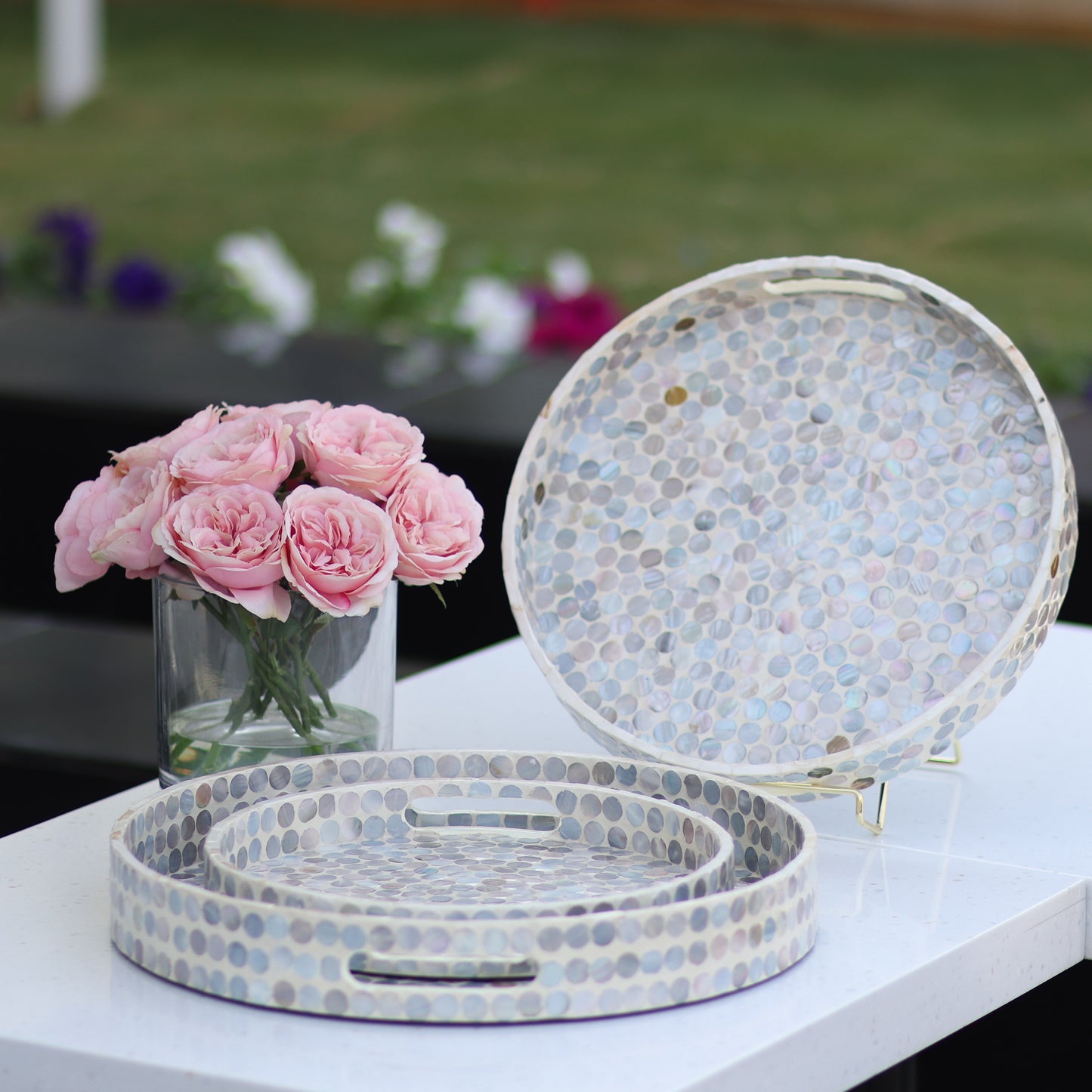 Slate Gray Set of 3 Gallery Tray with Dot Pattern Assorted