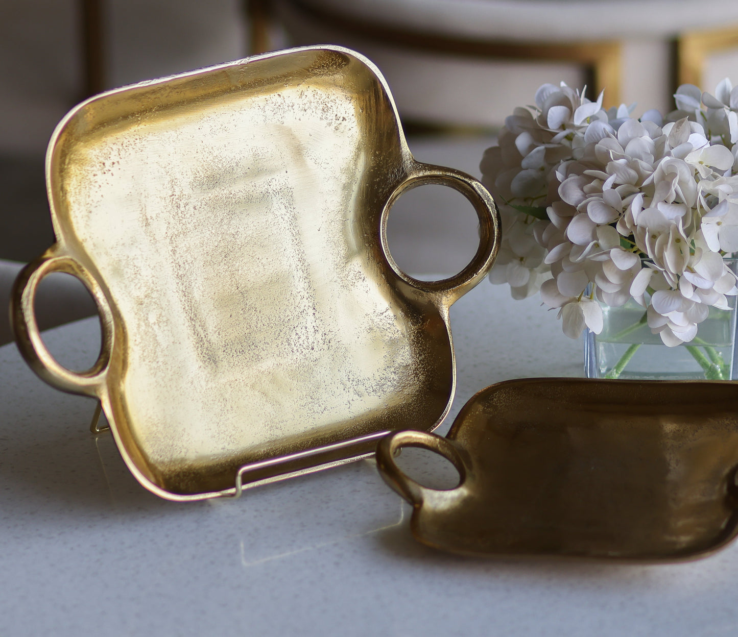 Set of 2 Decorative Gold Tray with Handles