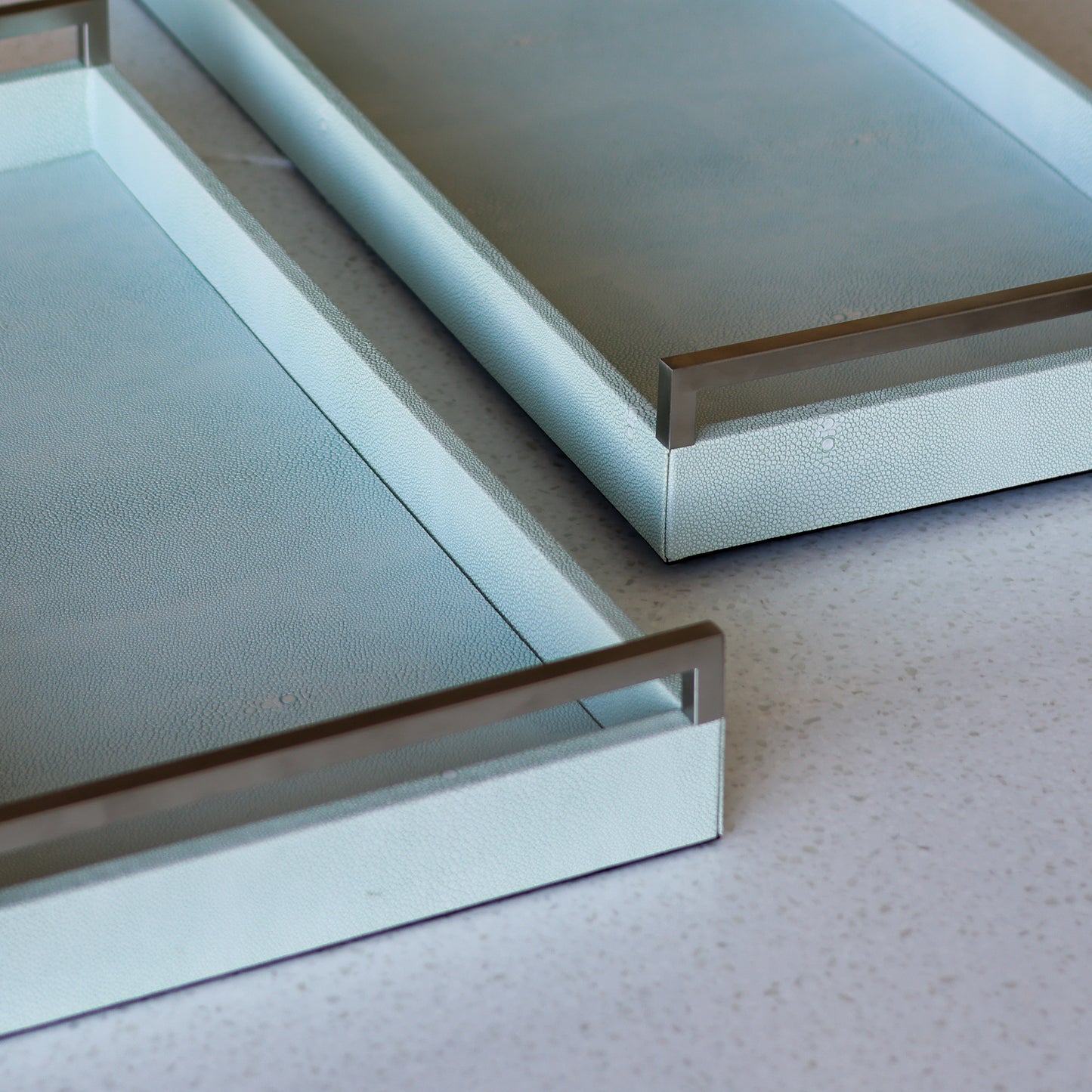 Set of 2 Iced blue faux tray