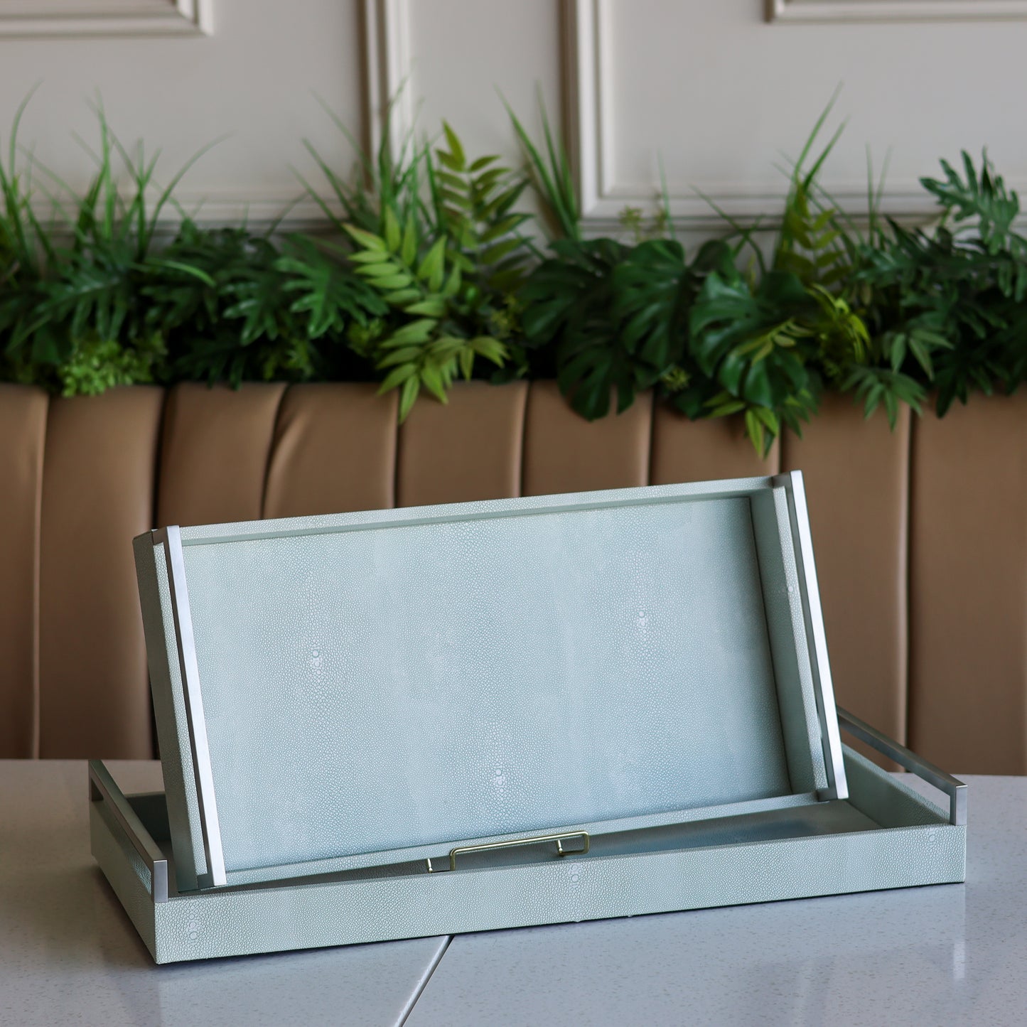 Set of 2 Iced blue faux tray