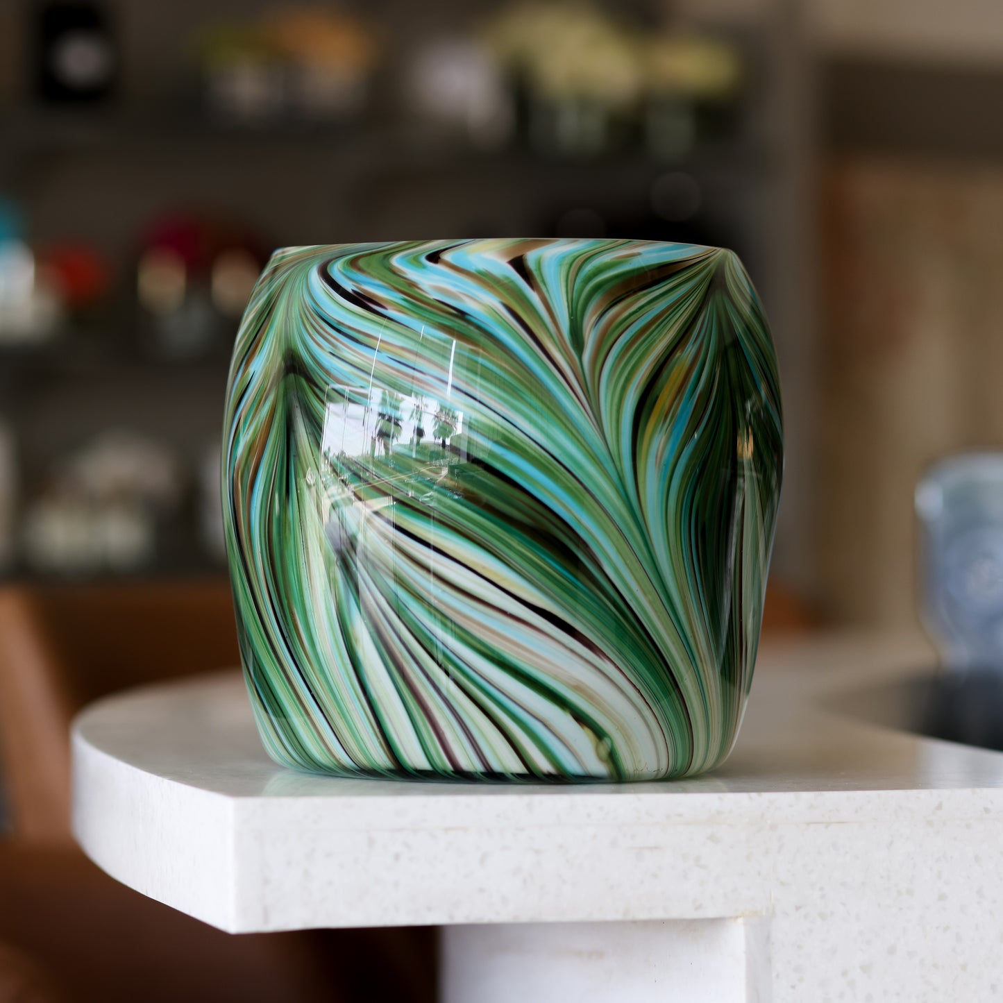 Waves of green round vase