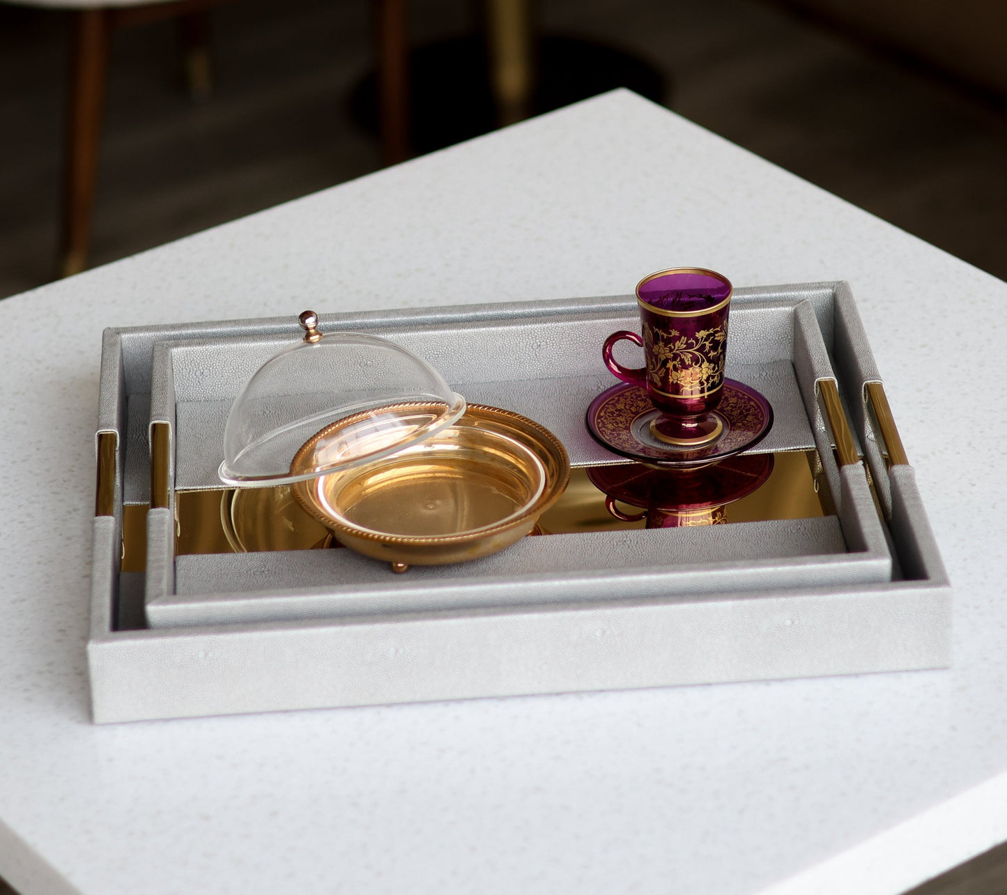Set of 2 Gray and gold Trays
