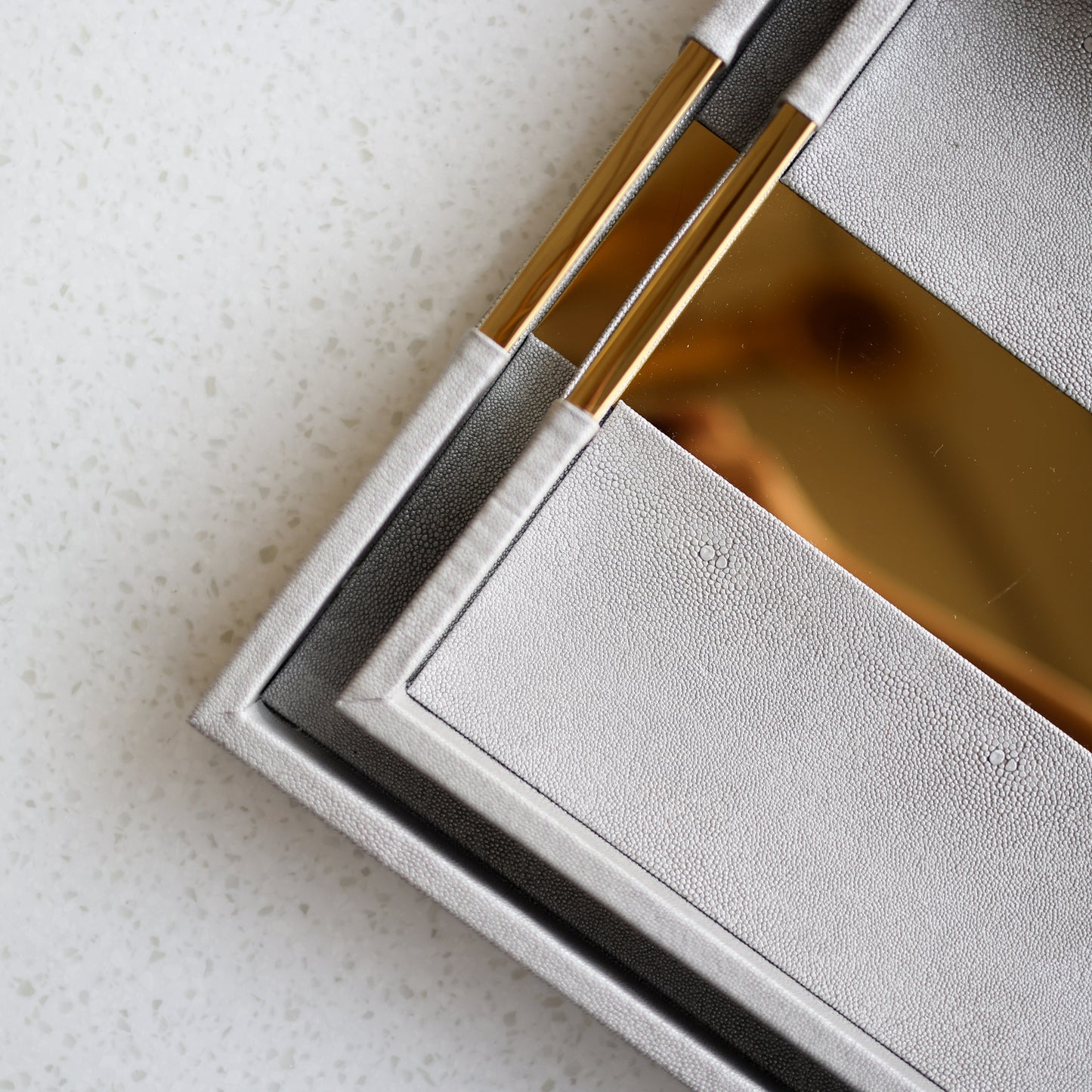 Set of 2 Gray and gold Trays
