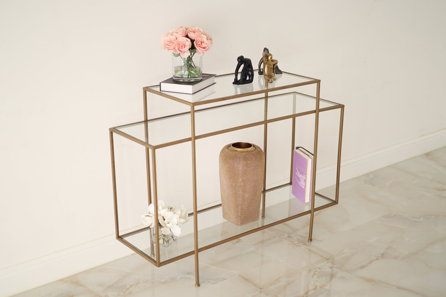 Glass tiered geometric console table