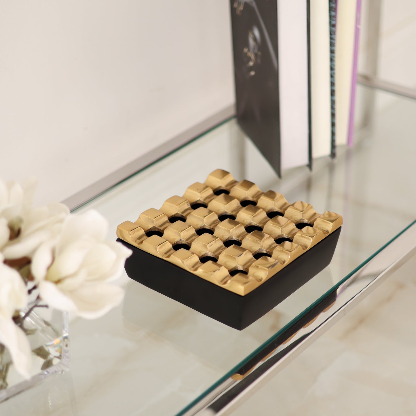 Antique brass and black ashtray