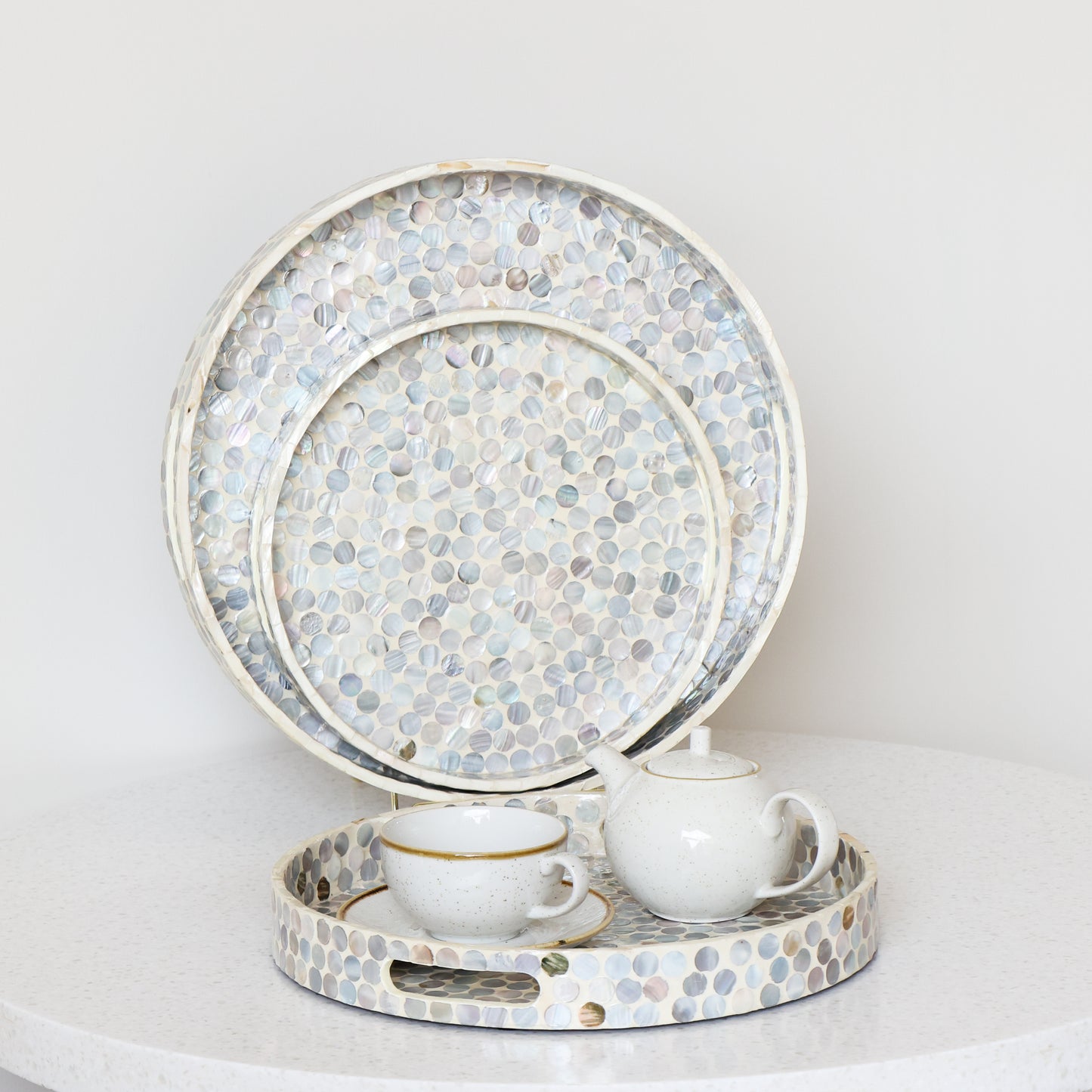 Slate Gray Set of 3 Gallery Tray with Dot Pattern Assorted