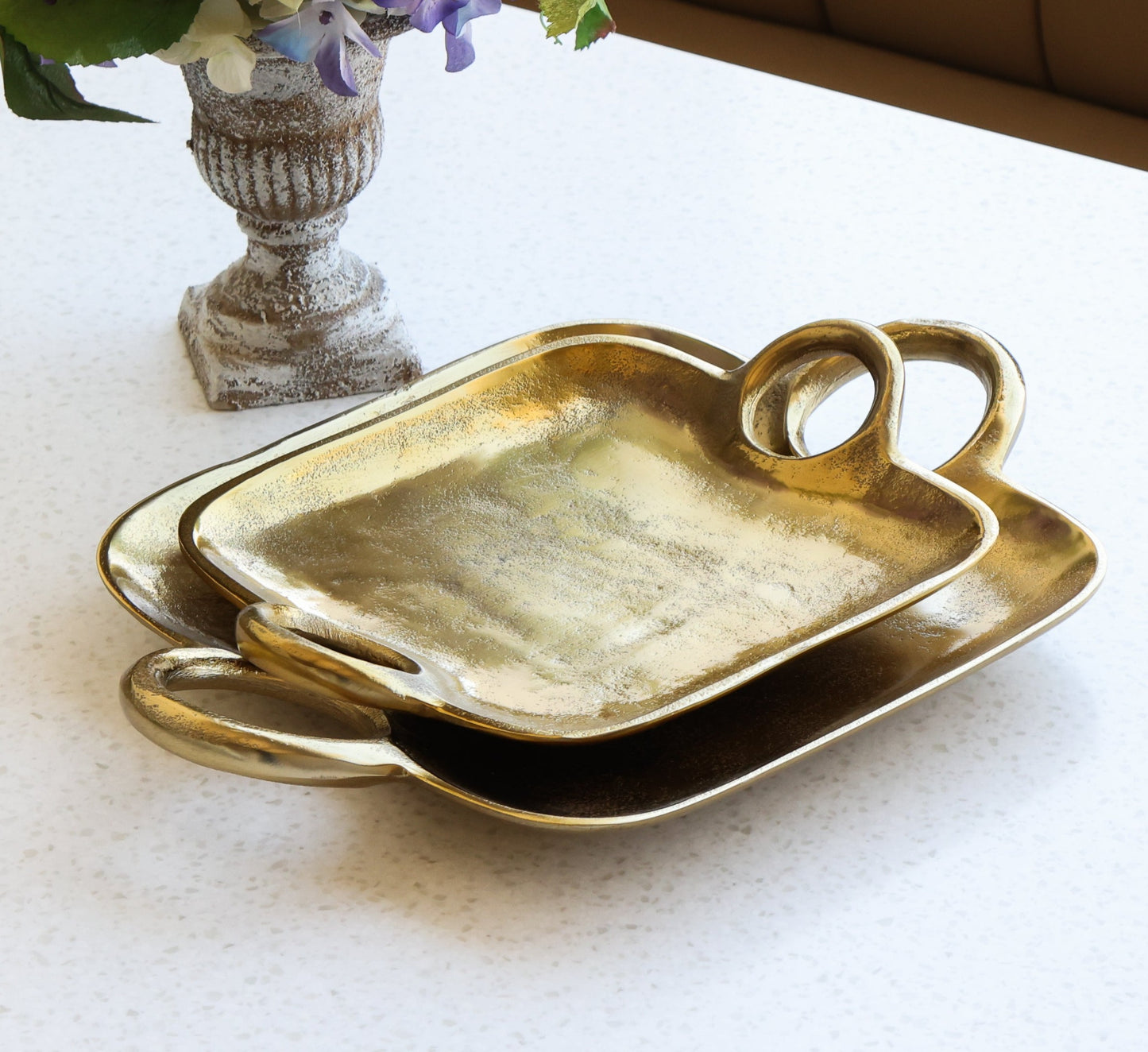 Set of 2 Decorative Gold Tray with Handles