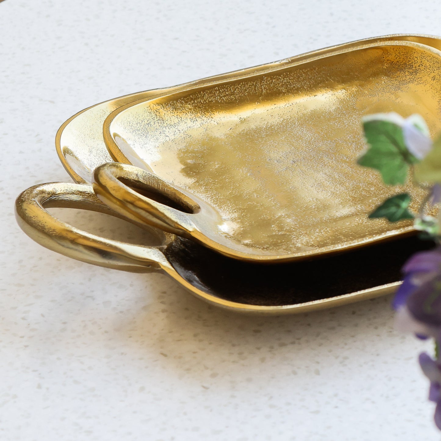 Set of 2 Decorative Gold Tray with Handles