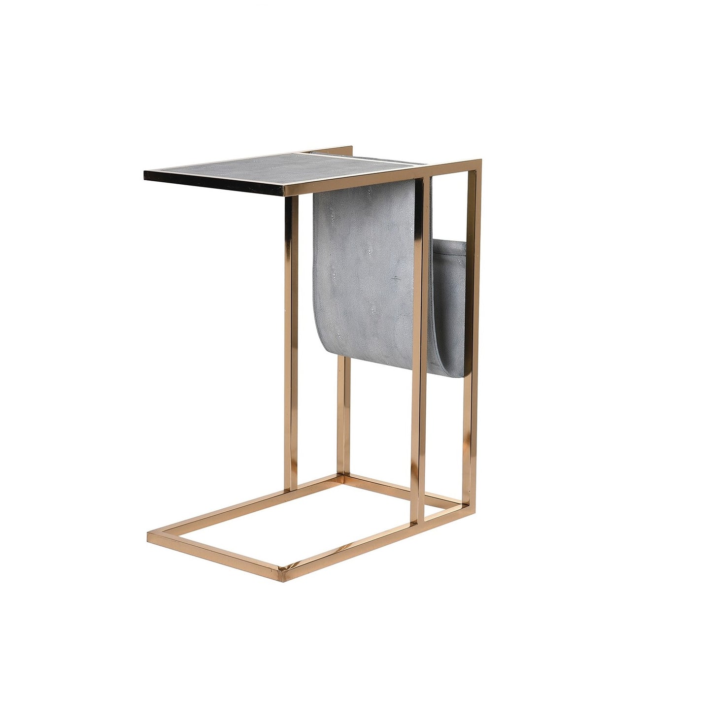 Faux shagreen side table with magazine rack