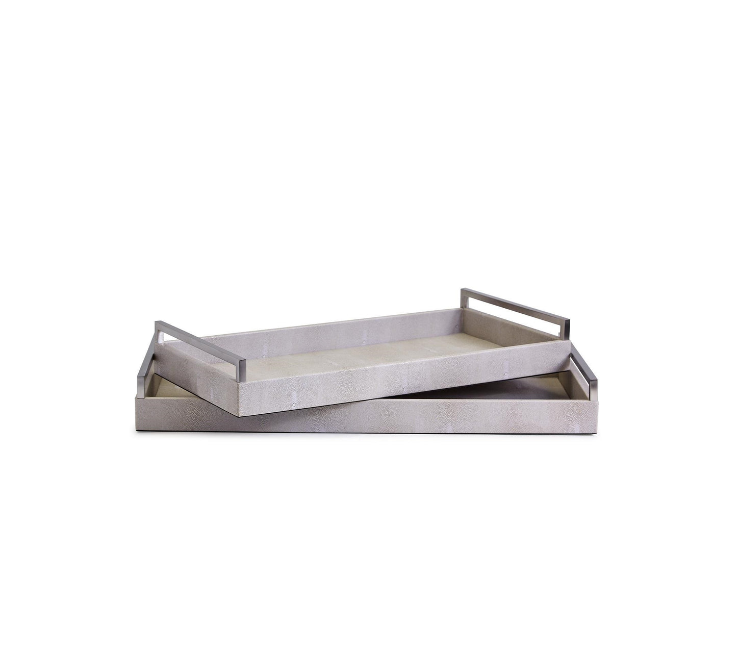 Set of 2 Silver Gray Faux Shagreen Tray