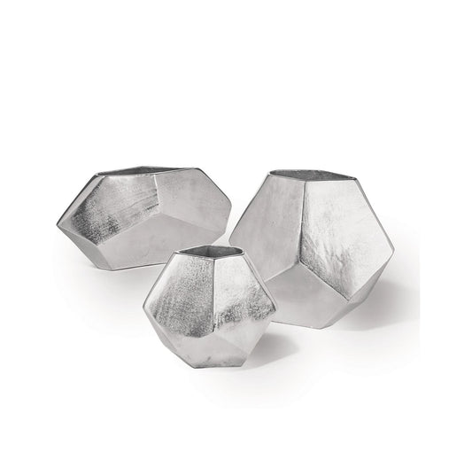 Set of 3 Silver Diamond Shaped Vases
