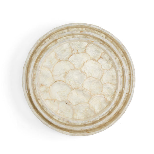 Super White Set of 3 Capiz Accent Round Gallery Tray