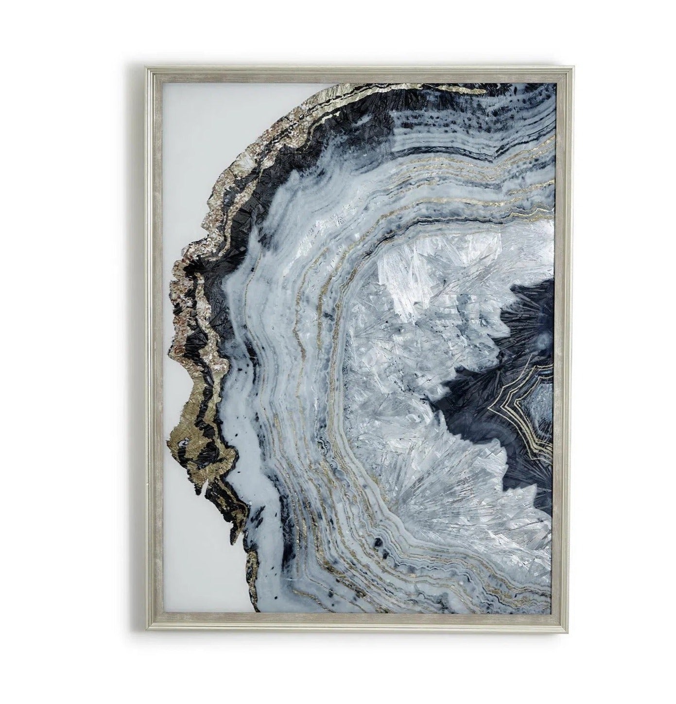 Set of 2 Gray Black White Agate Wall Art