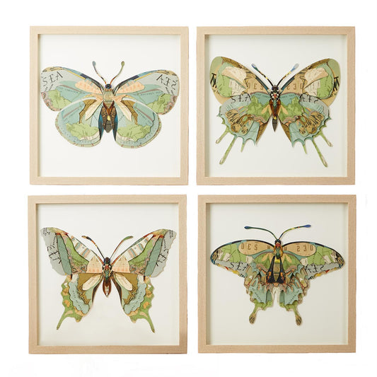 Set of 4 Butterfly Paper Collage Wall Art