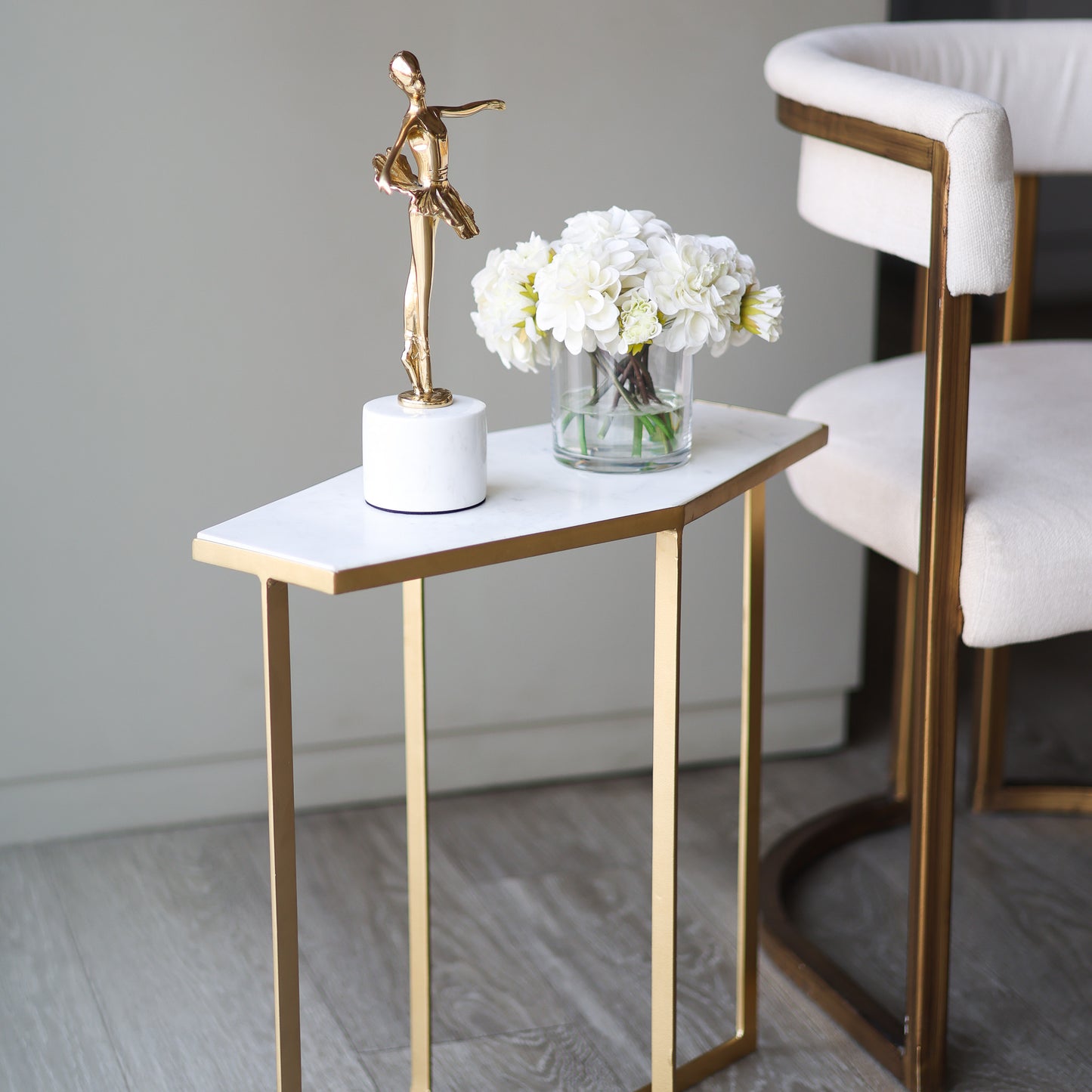 White marble hexagon table