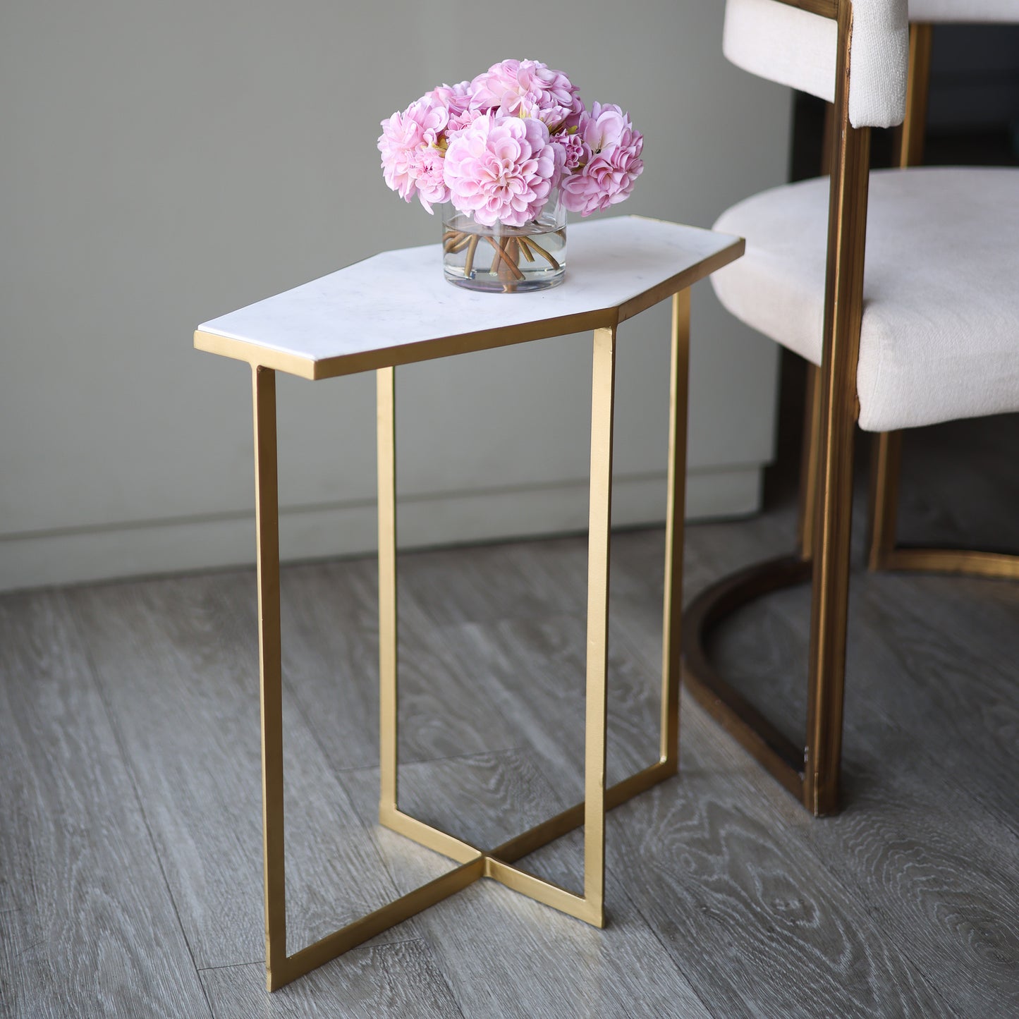 White marble hexagon table