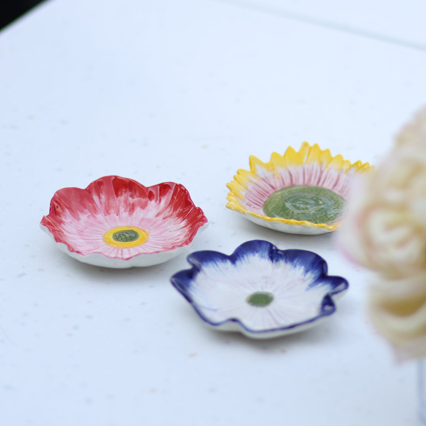 Set of 3 Hand-Painted Flower serving plates