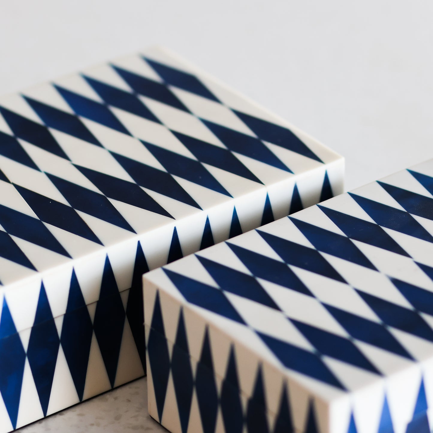 Set of 2 Blue and White Covered Box