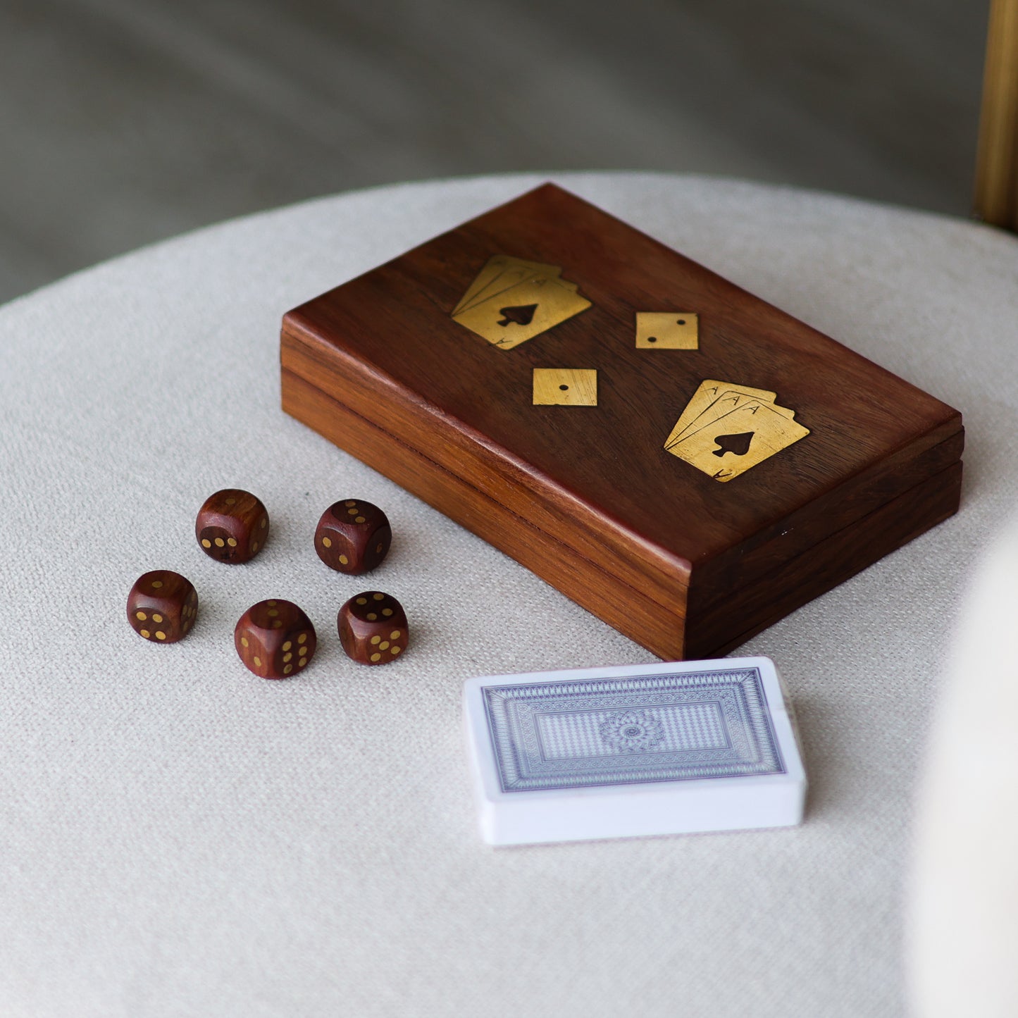 Wood Crafted Playing Card/Dice Game Set