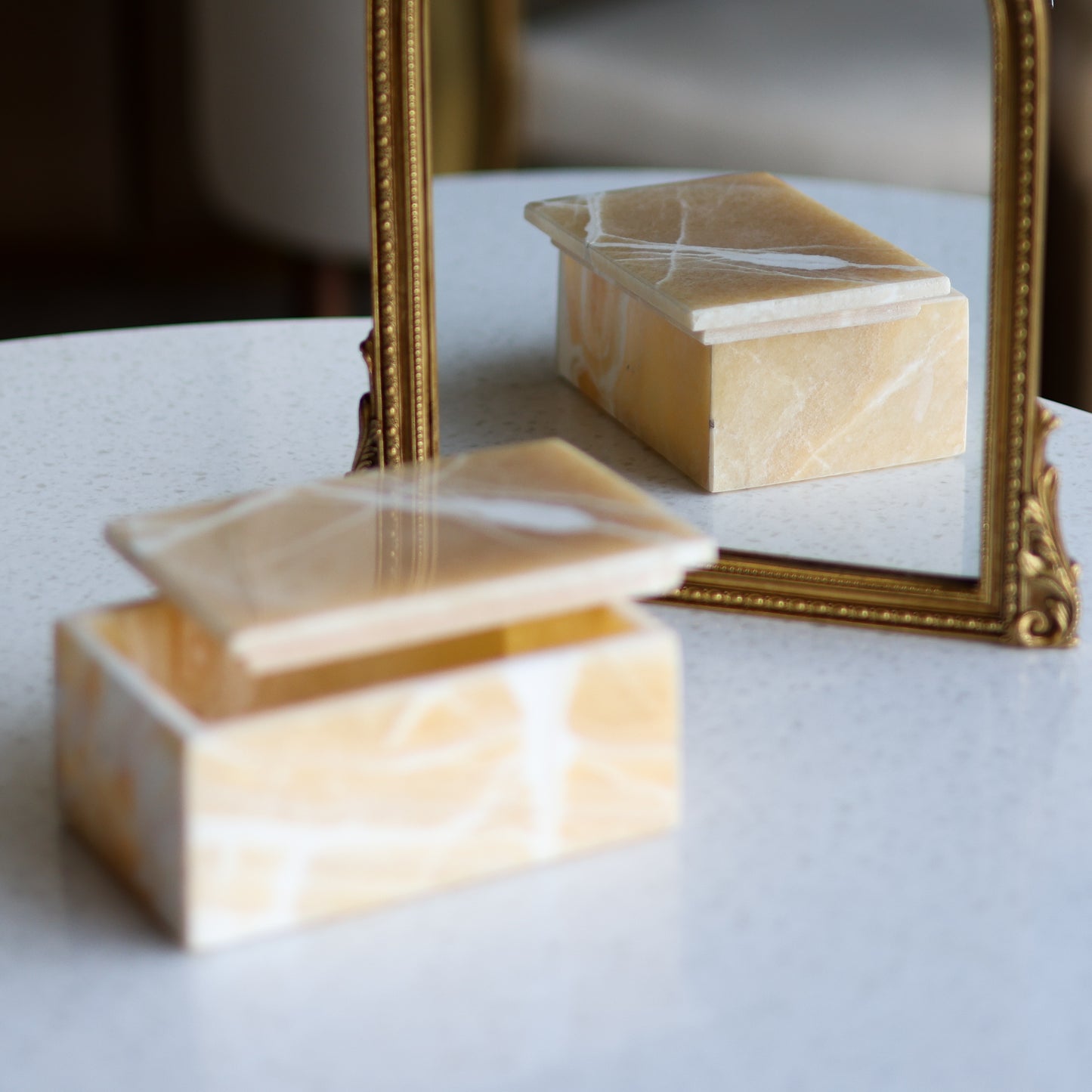 White Onyx Rectangle Covered Box