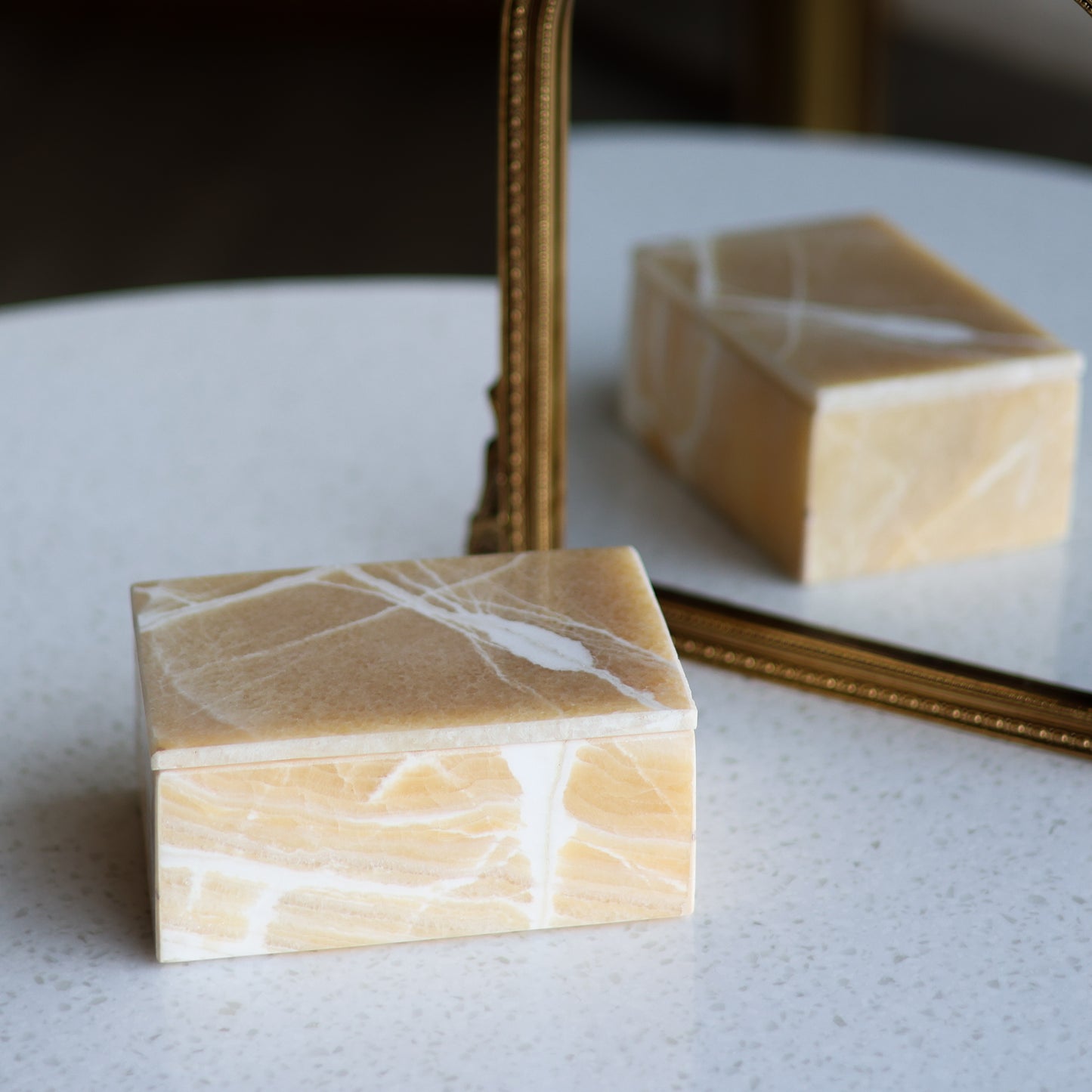 White Onyx Rectangle Covered Box