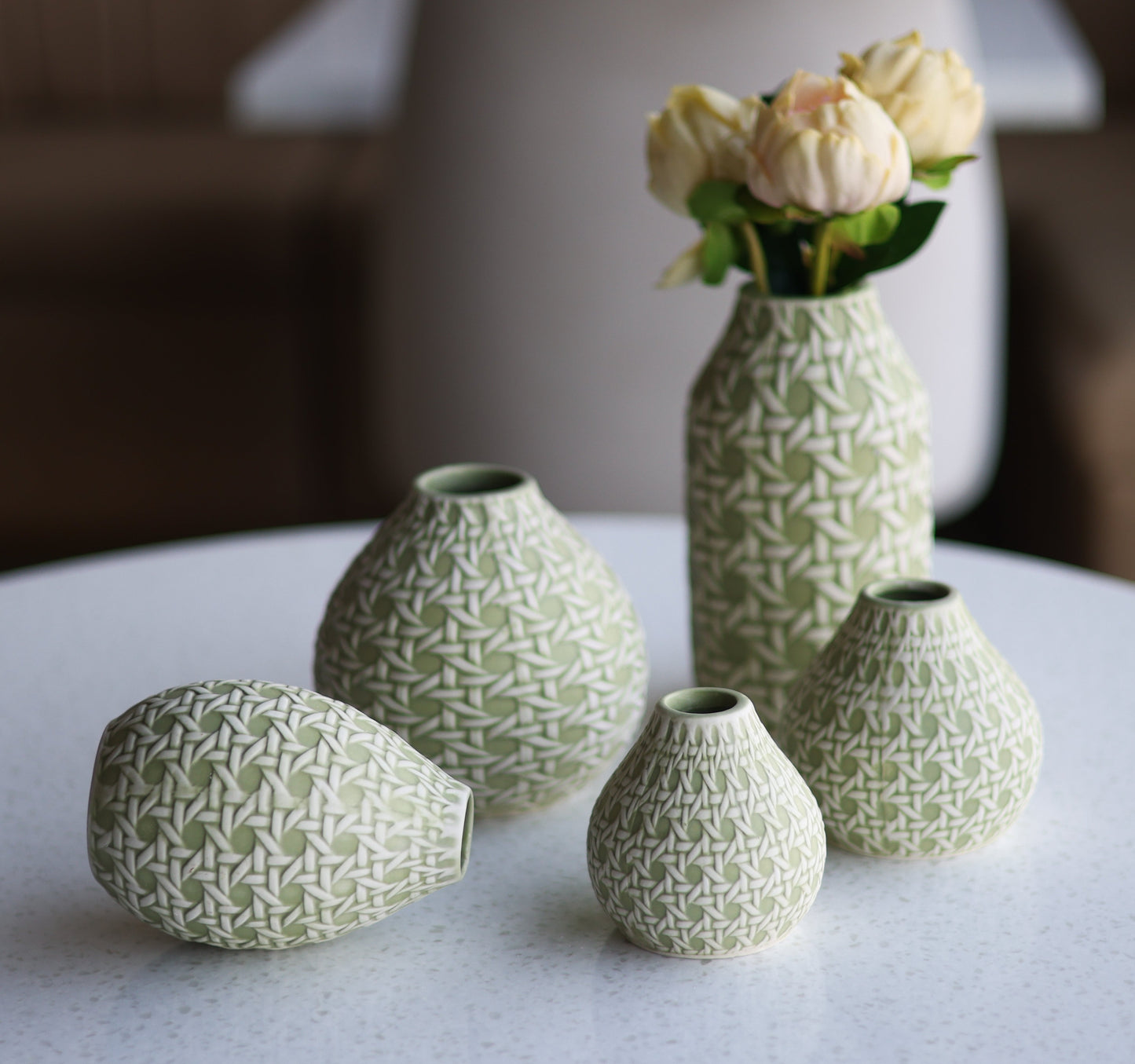 Set of 5 Embossed Cane Vase