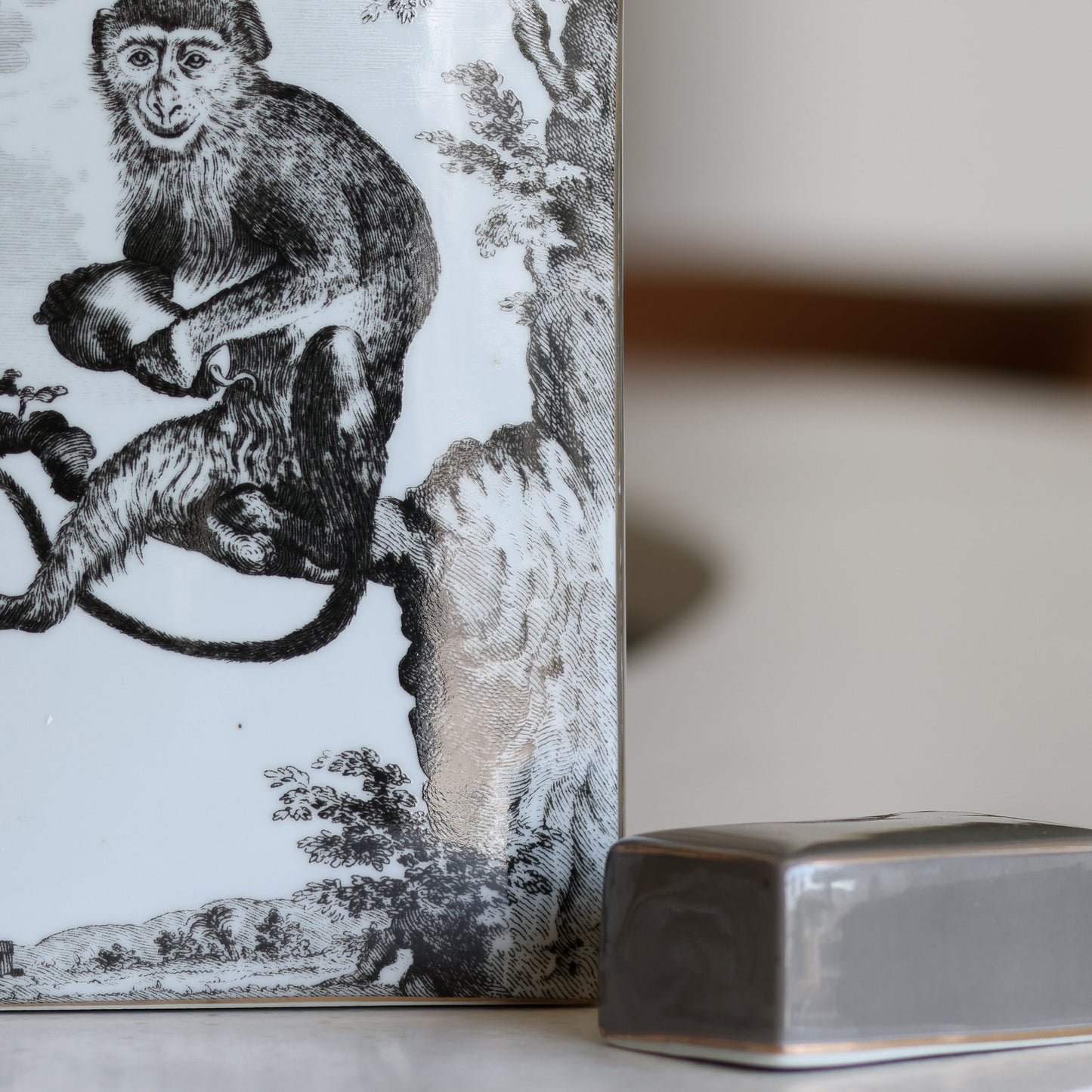 Monkey decoration lidded jar