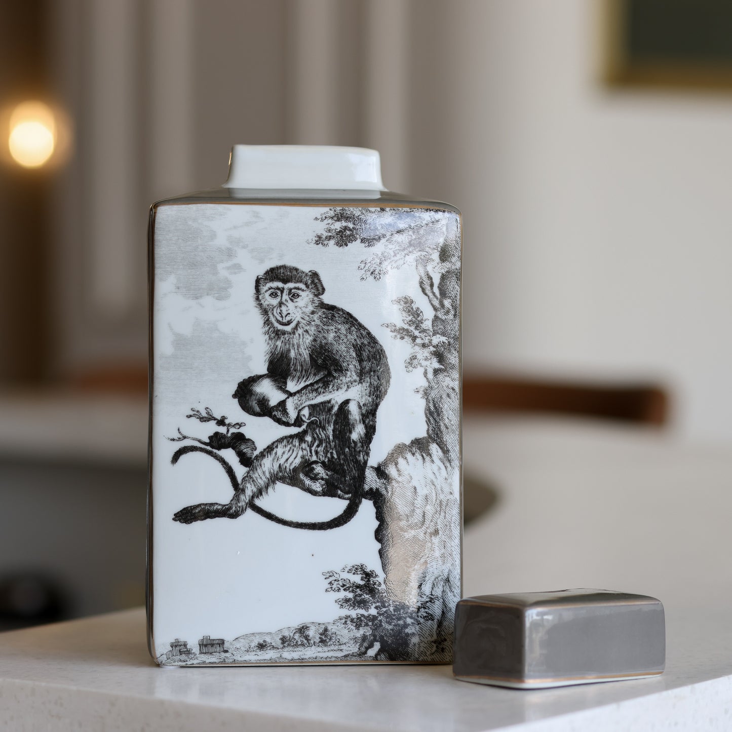 Monkey decoration lidded jar