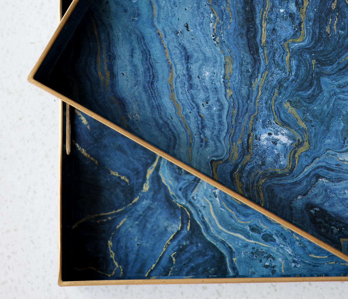 Set of 2 Blue marble effect trays