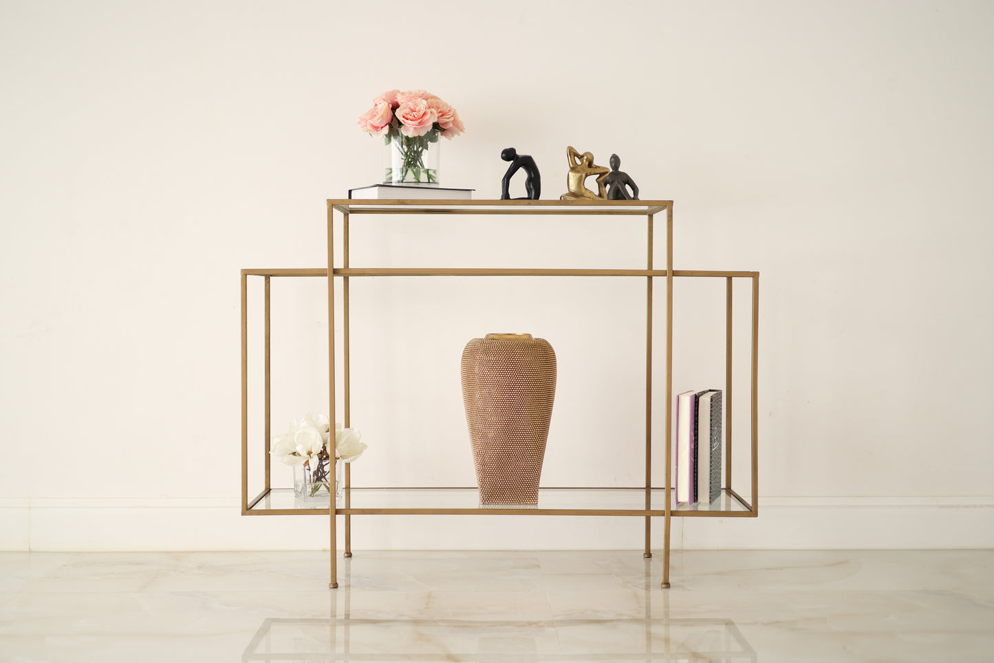Glass tiered geometric console table