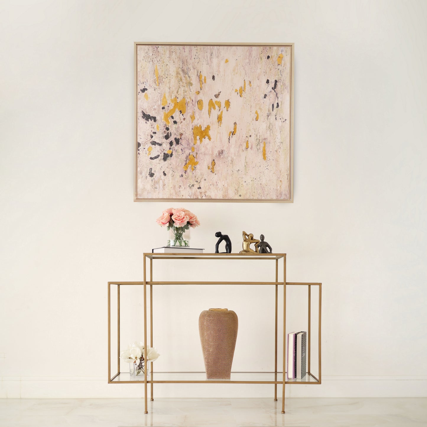 Glass tiered geometric console table