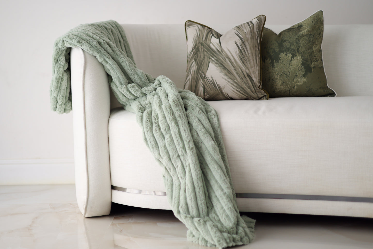 Mint green ribbed  fur throw