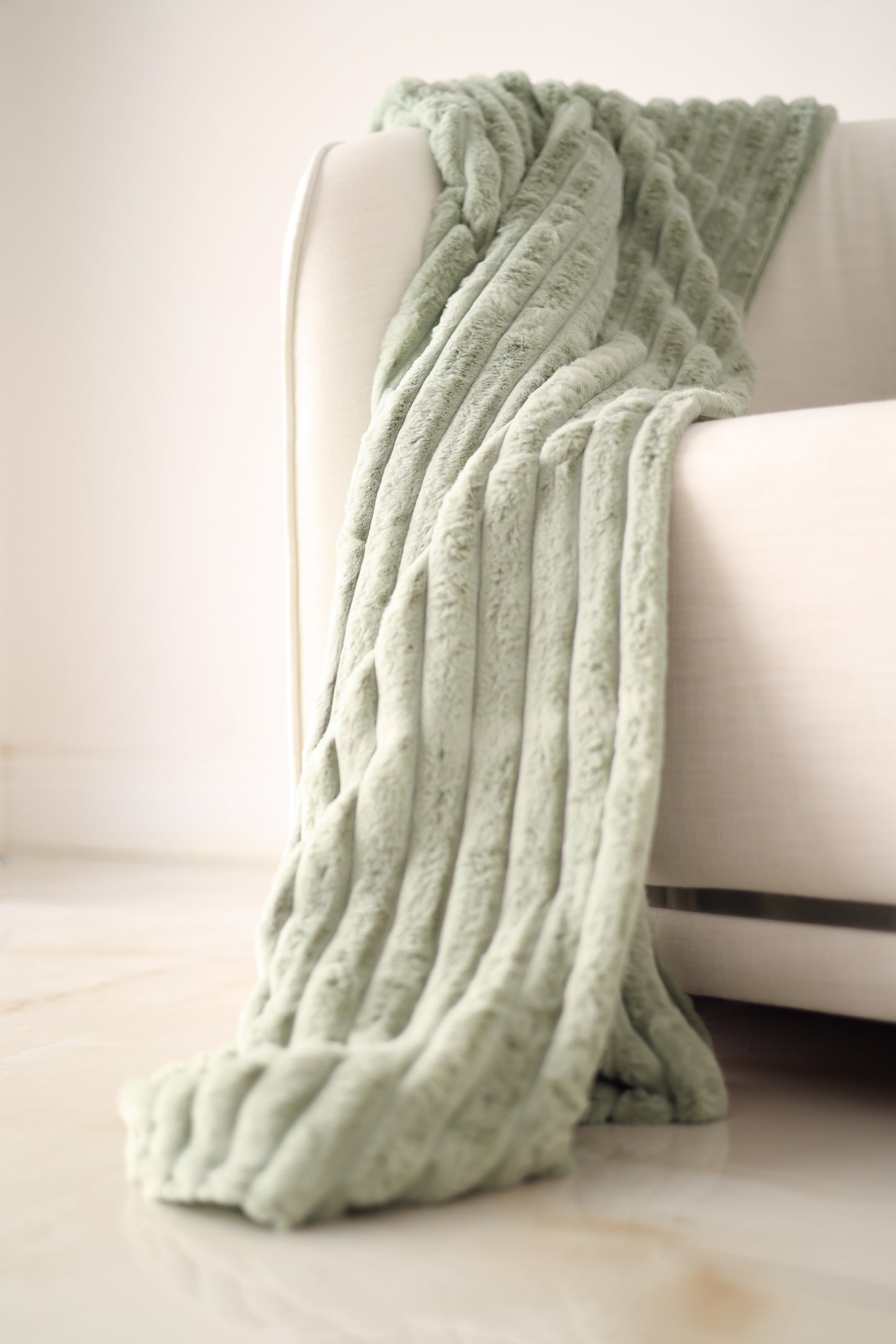 Mint green ribbed  fur throw