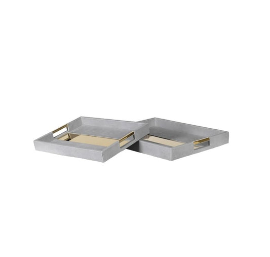 Set of 2 Gray and gold Trays