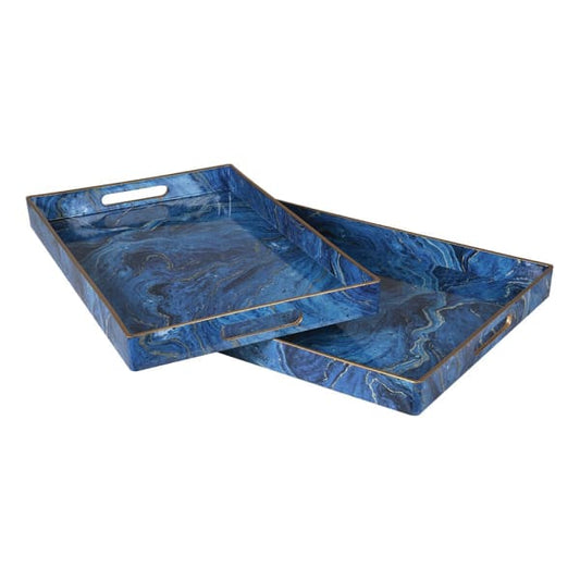 Set of 2 Blue marble effect trays