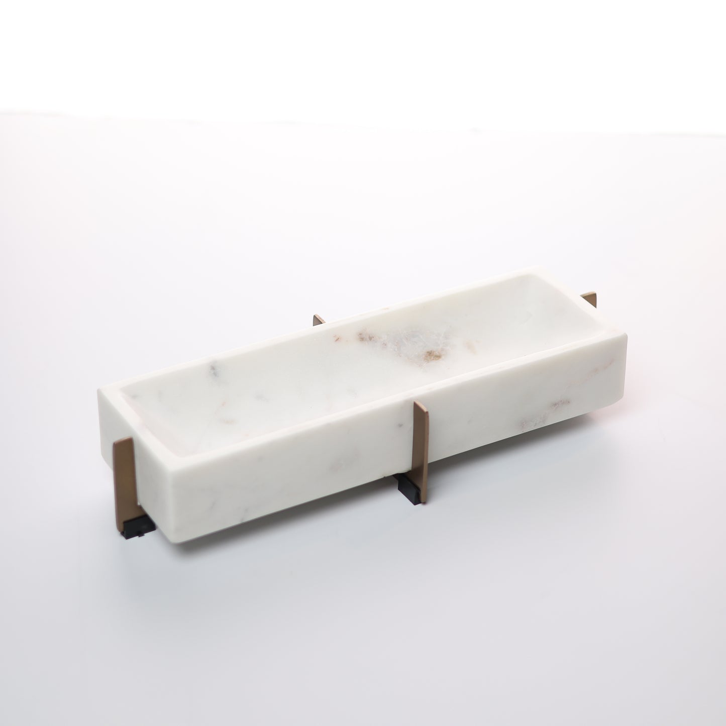White Marble Rectangular Tray with Gold Stand