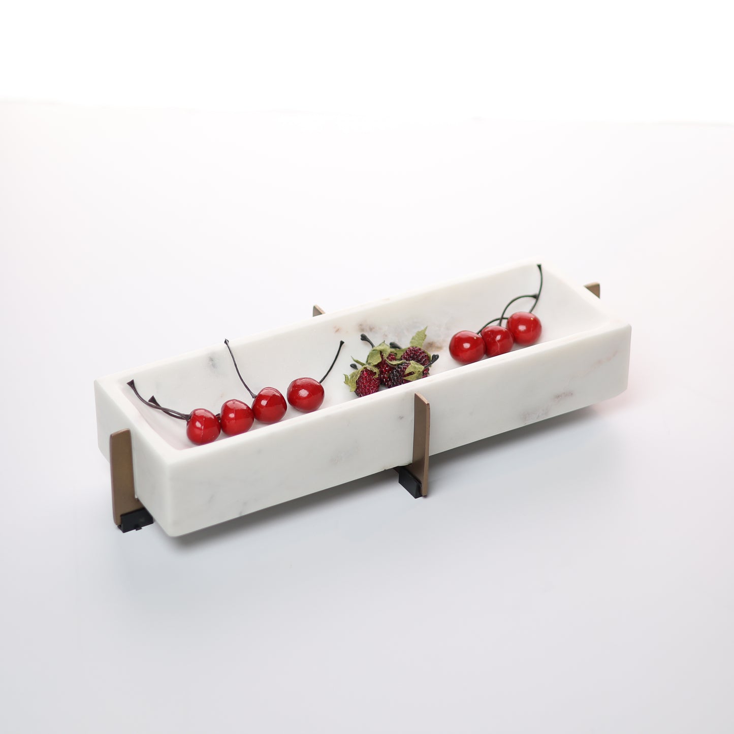 White Marble Rectangular Tray with Gold Stand