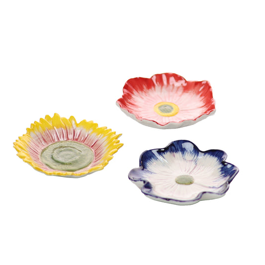 Set of 3 Hand-Painted Flower serving plates