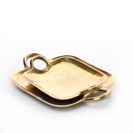Set of 2 Decorative Gold Tray with Handles