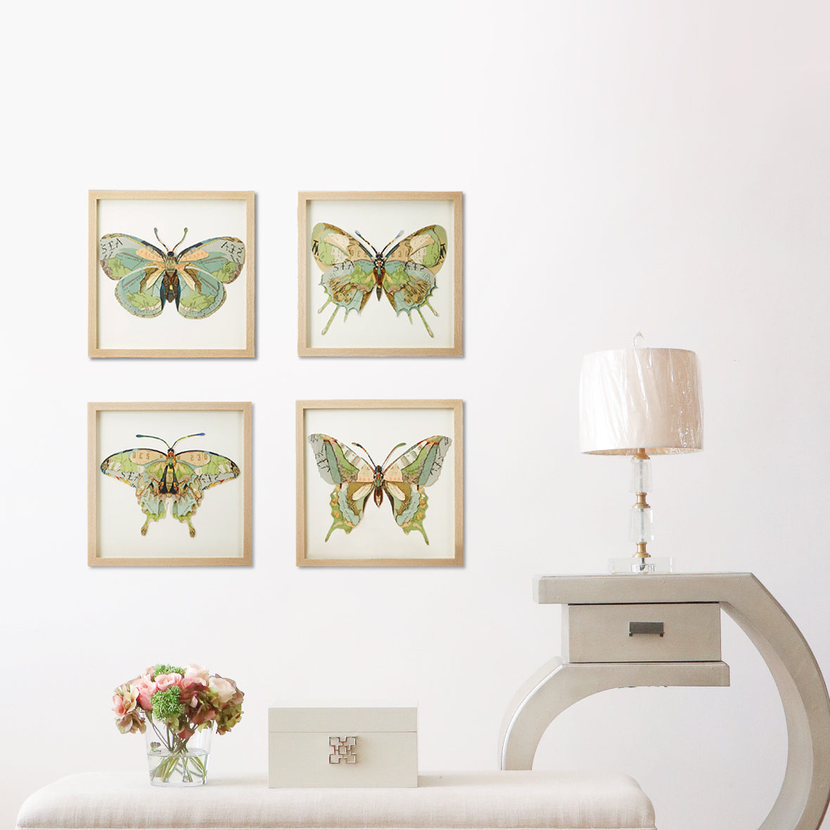 Set of 4 Butterfly Paper Collage Wall Art