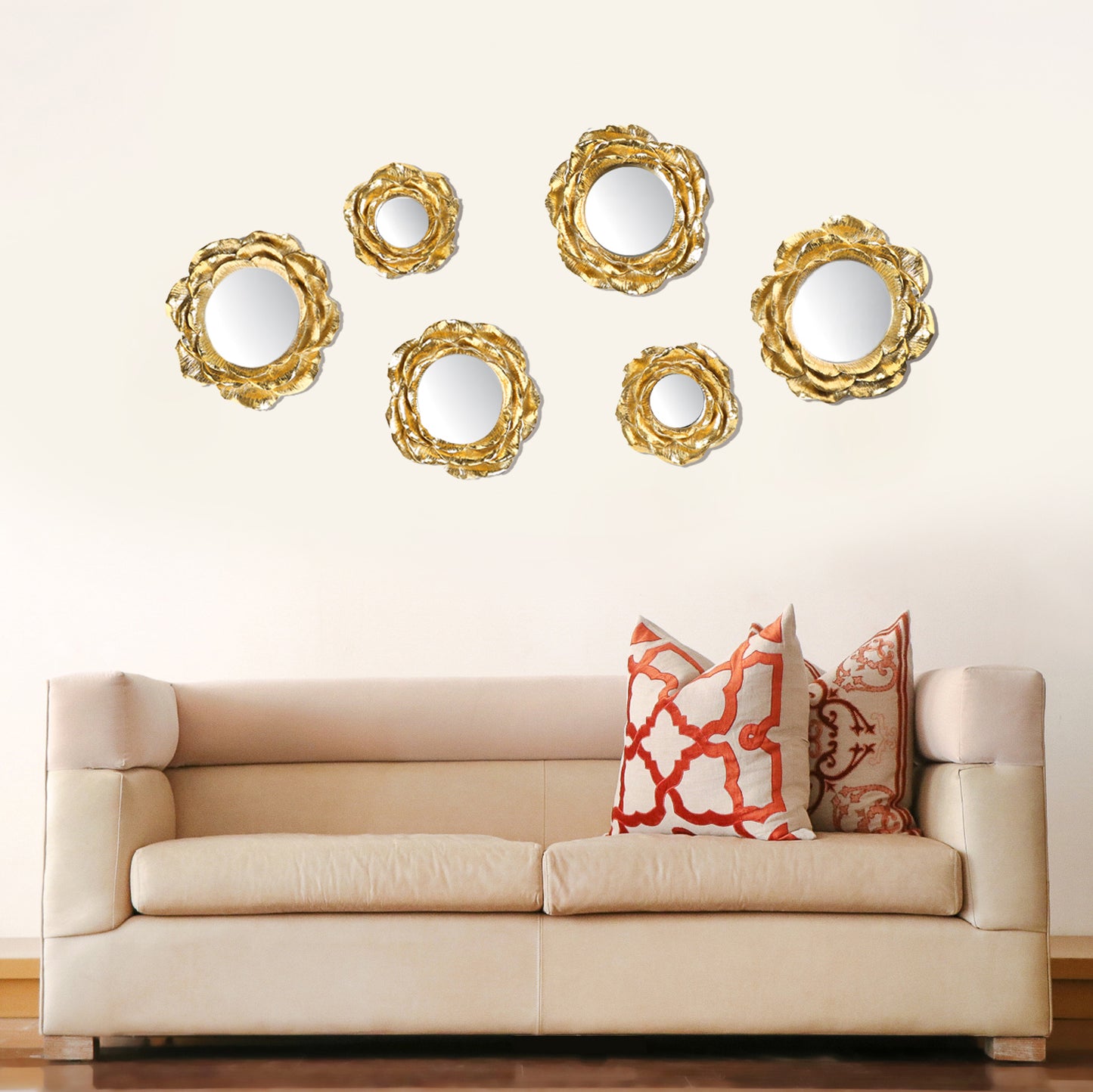 Golden Fleur Set of 3 Wall Decor with Mirror Insert