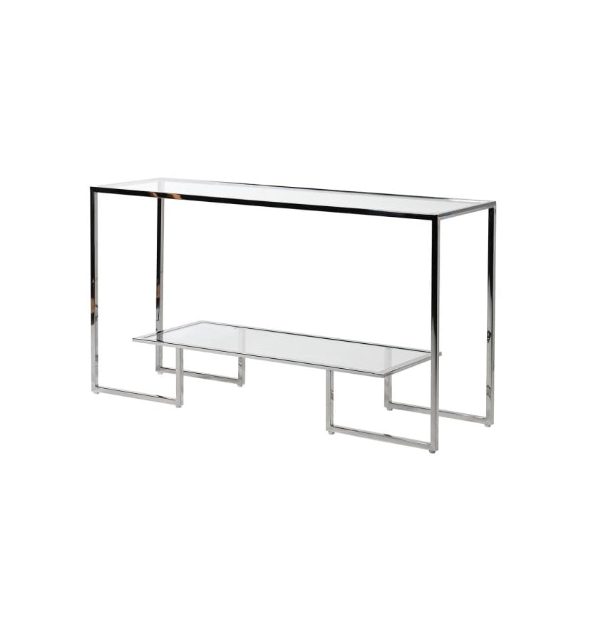 Steel console table with glass shelf