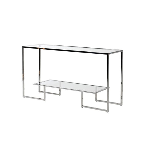 Steel console table with glass shelf