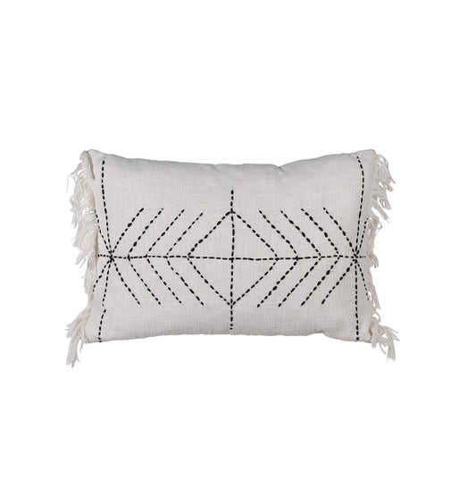 Stitched diamond cotton cushion cover with fringe